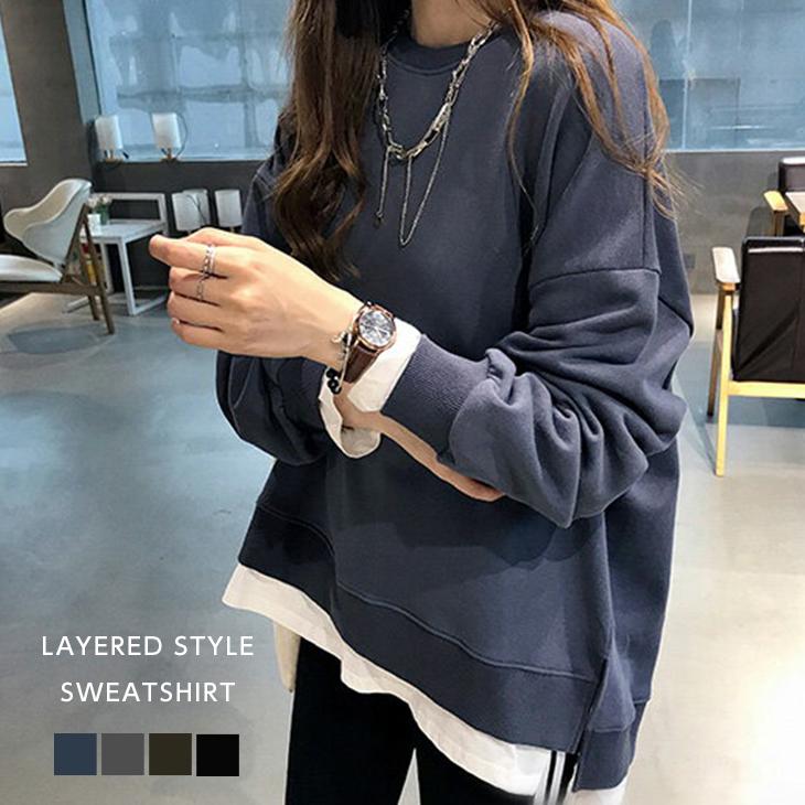 重ね着風トレーナー レディース 長袖 トップス カジュアル スウェット Lgww Af8490 予約販売 11月19日入荷予定順次発送 送料無料 圧縮発送 メ込 Lgww Af8490 シュガービスケット 通販 Yahoo ショッピング