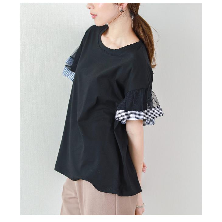 袖フリルチュール Tシャツ カットソー 半袖 レディース フリル袖