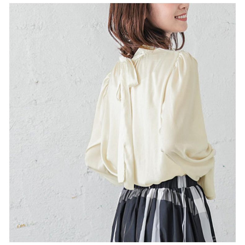 Drawer　スパンコールバックリボンブラウス　ホワイト アウトレット ショップファッション - Drawer スパンコールバック