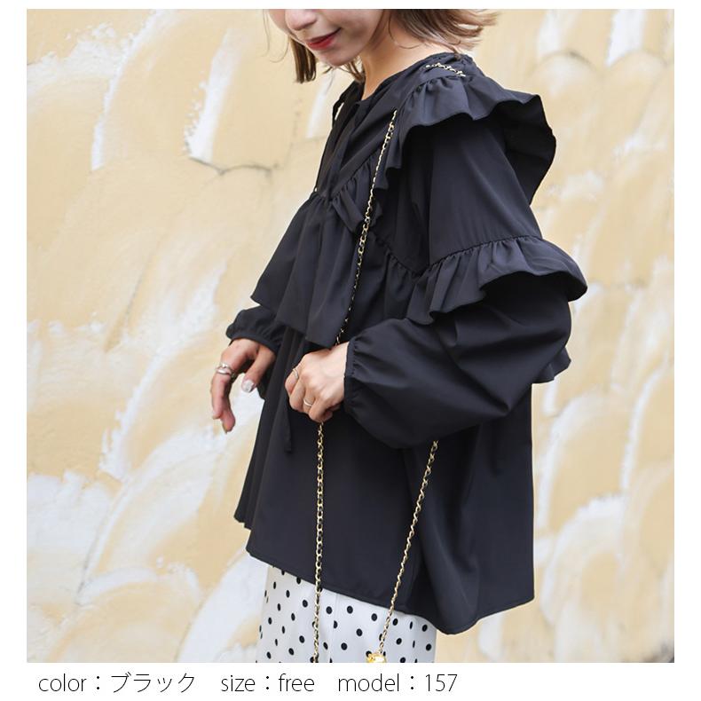 ギャザー フリル ブラウス 長袖 トップス レディース Vネック 【lgww 