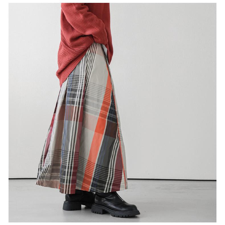 スカート チェック柄 ロング丈 フレア ボリューム ボトムス レディース