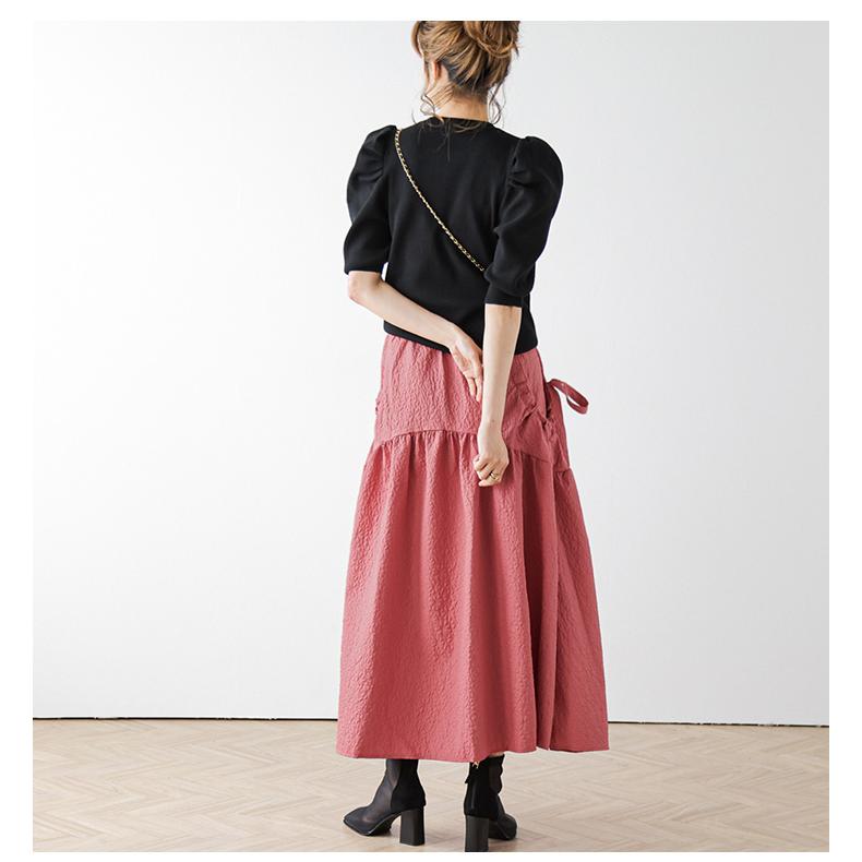 フレアスカート ロング丈 ボリューム リップル生地 レディース