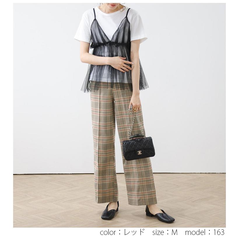 plage チェックスリットパンツ　(34) camel ドットドビースリットパンツ | ラビアンジェ-⼤きいサイズの