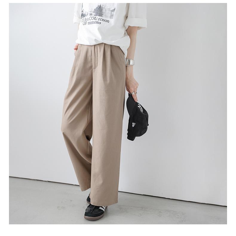 ストレートパンツ タックワイドパンツ コットンリネン混【lsbtss25