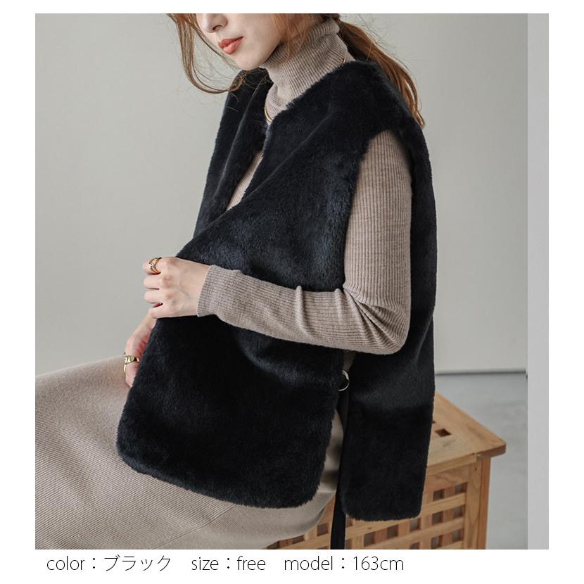 フェイクファーベスト 軽量 サイドオープン アウター ふわふわ 滑らか