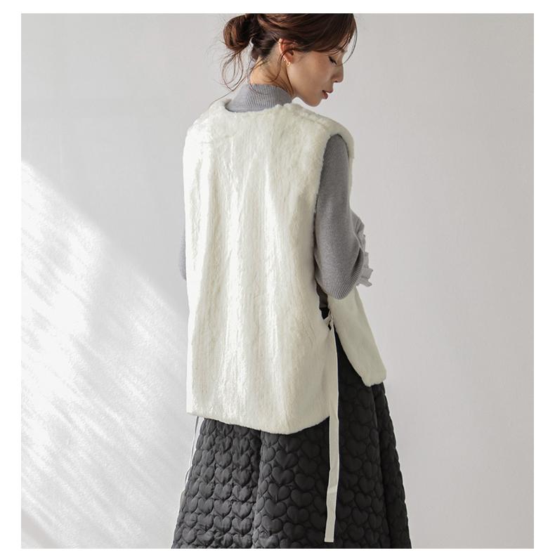 フェイクファーベスト 軽量 サイドオープン アウター ふわふわ 滑らか