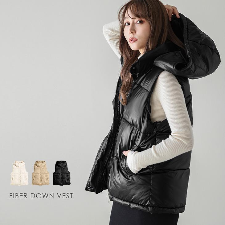 フェイク ダウン ベスト アウター 防寒 フード レイヤード【lsot208