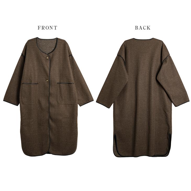 ノーカラーメルトンコート コート ロングコート ノーカラー メルトン