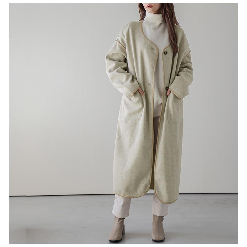 ノーカラーメルトンコート コート ロングコート ノーカラー メルトン