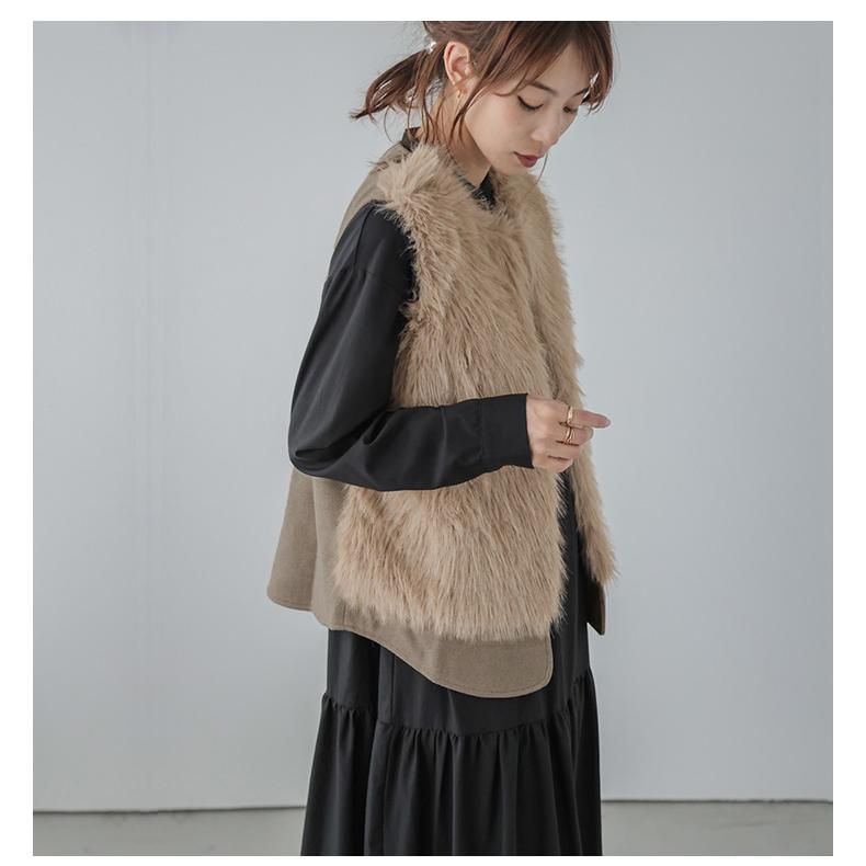 新品　未使用　タグ付き　リラクス　ベスト　ブラック　ジレ　切り替え　ファーコート アウター ジレ ベスト エコファー レディース おすすめ 上品 【lsot212