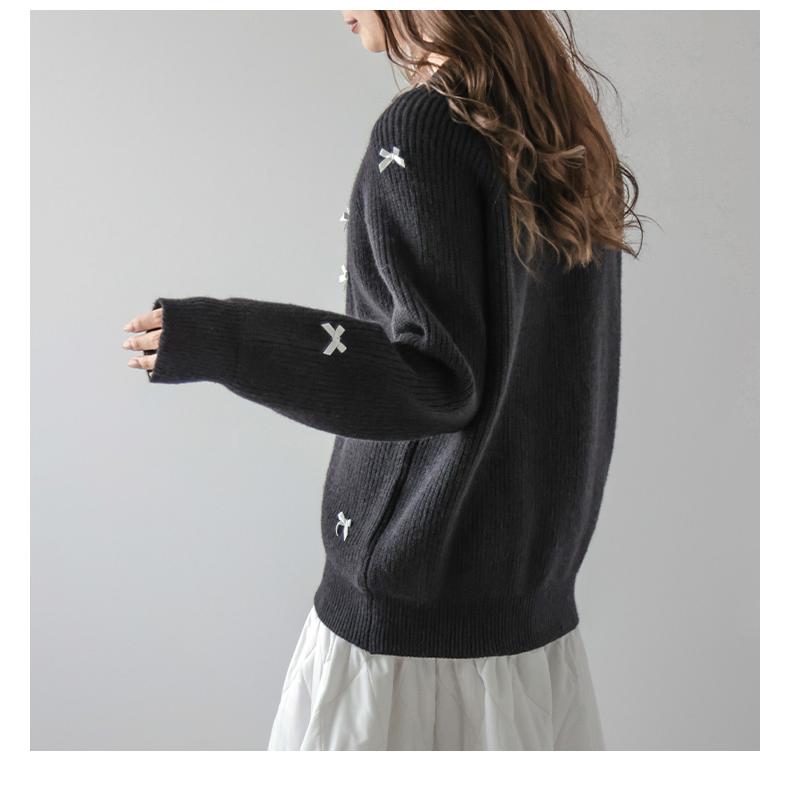 専用ニットカーディガン カーディガン ニット リボン リブニット ガーリー Vネック