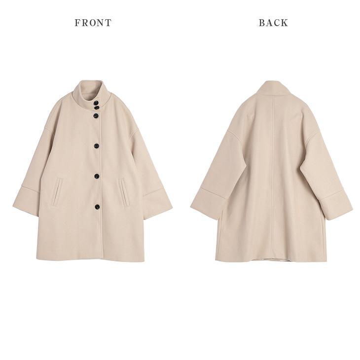 スタンドカラーコート スタンドネック ミドル丈 ウールライク