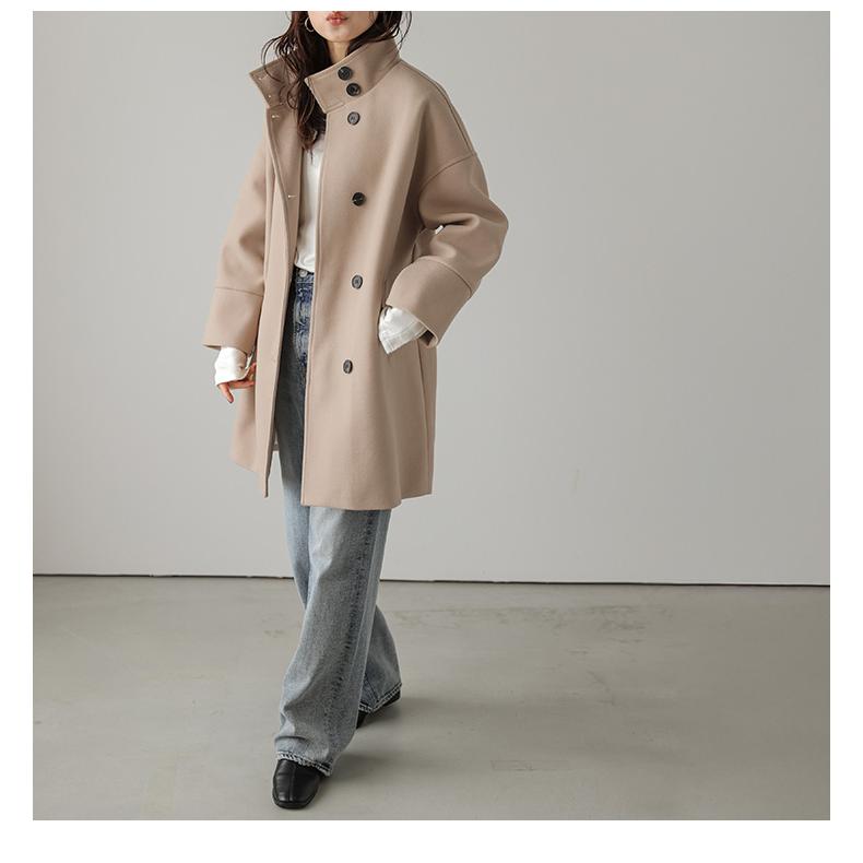 スタンドカラーコート スタンドネック ミドル丈 ウールライク