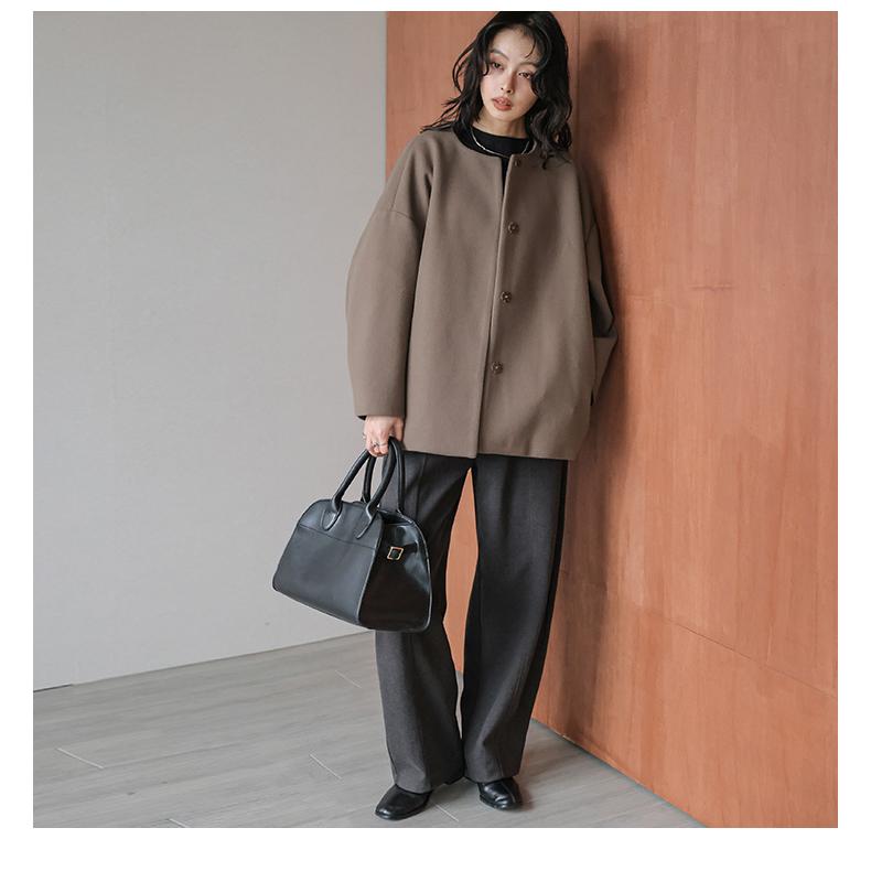 コクーン ノーカラー ミドル丈 コート アウター 立体シルエット