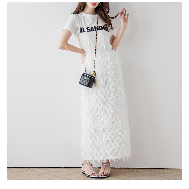 チュール フリンジ タイトスカート バックスリット【lss24-sk196  