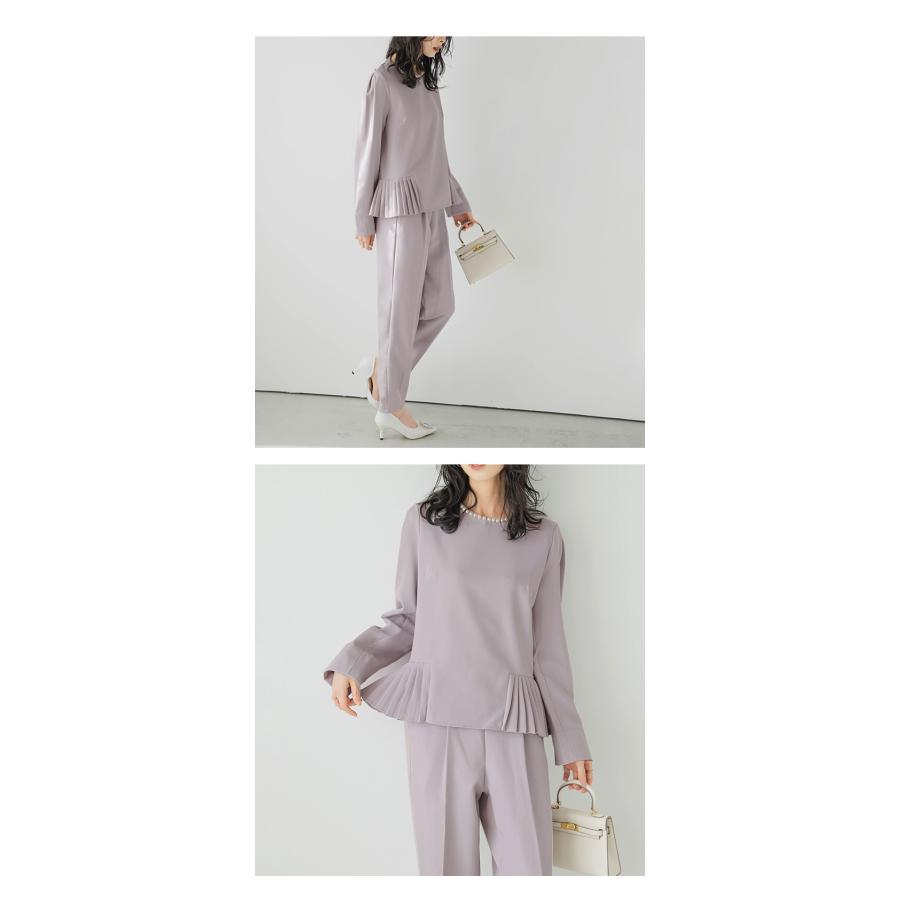 パールネック サイドプリーツ セットアップ セットアイテム 長袖