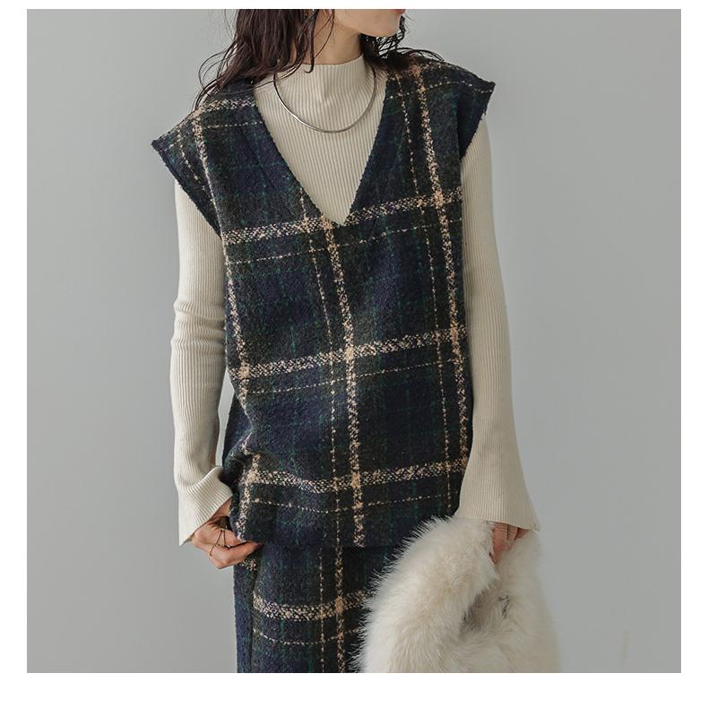 セットアップ Vネック ベスト スカート ツイード調 チェック柄 2点