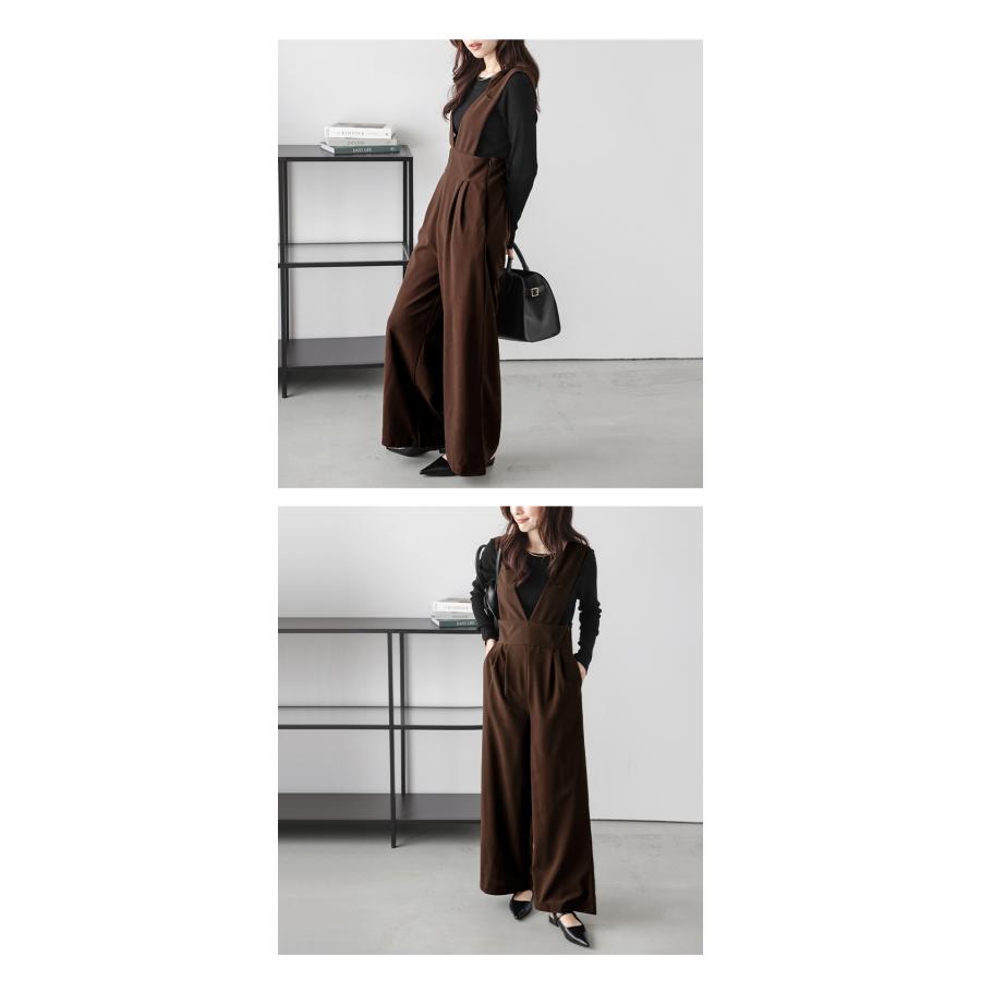 サロペット Vネック 細見え ウエストマーク レディース【lssr210-707