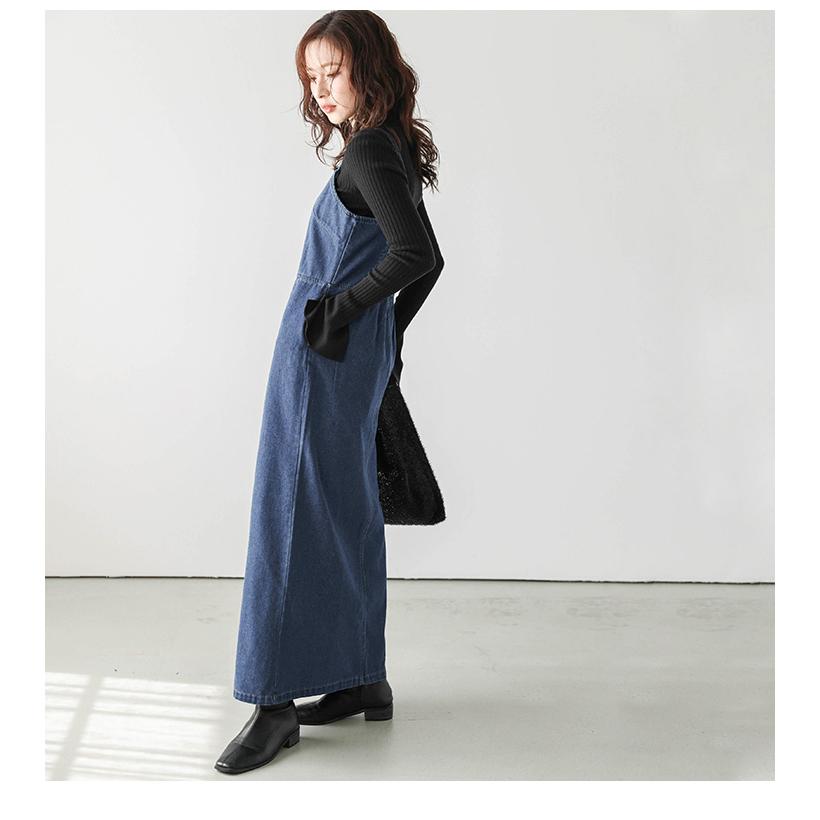 ジャンパースカート フロントジップ デニム Iライン 細見せ【lssrss24