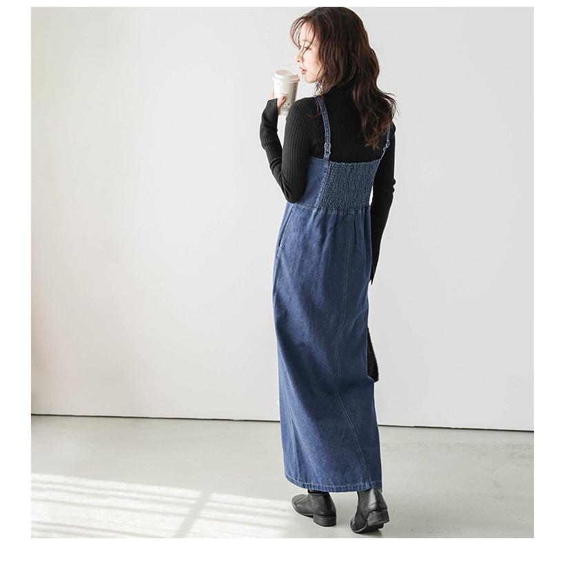 ジャンパースカート フロントジップ デニム Iライン 細見せ【lssrss24
