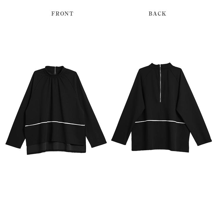 バックジッパー モックネック トップス ドレープ レディース