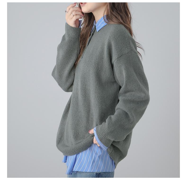 ヘンリーネック ニット レイヤード トップス レディース【lstp302-362