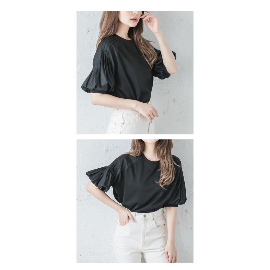 Tシャツ タックスリーブ 長袖 半袖 ぽわん袖 ボリューム 【lstp302-64f