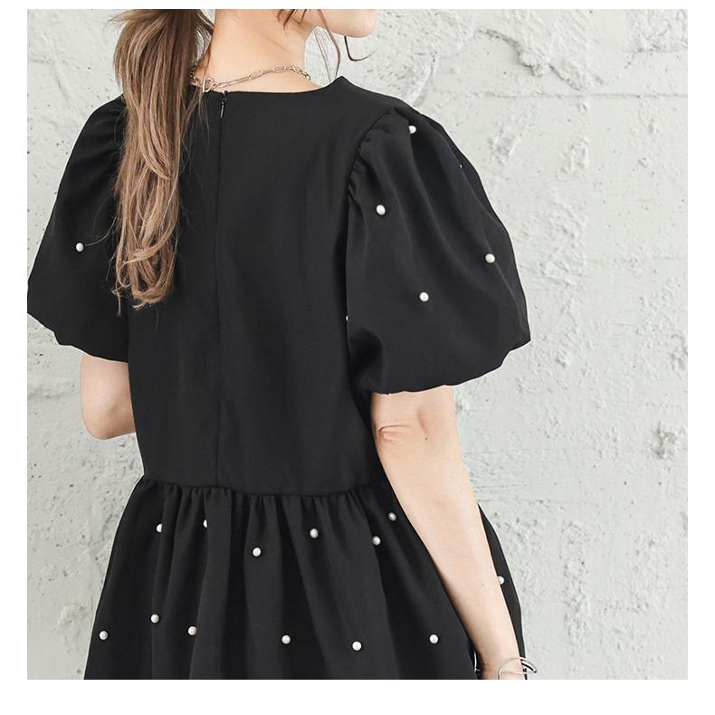 shëller ブラック 半袖 ペプラムトップス セール】ペプラムトップス 半袖 ペプラムニット サマーニット