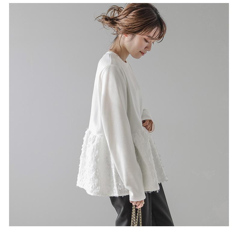 裏起毛 ペプラムトップス フレア フリンジ 暖か 2025春夏新作【lstp304