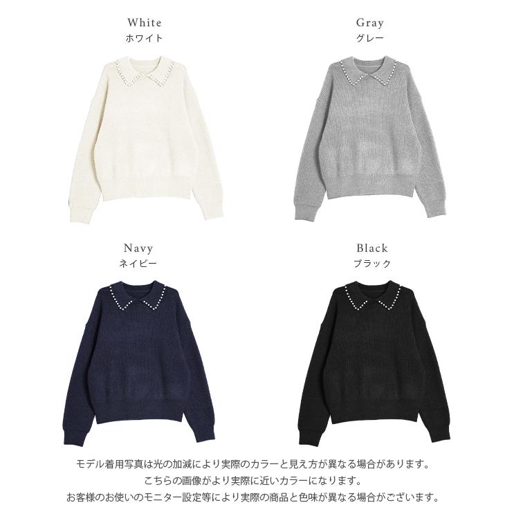 （大きいサイズ）23区【R】黒いパール付き襟ニットトップス 襟ニットトップス パール調 大人可愛い トップス 2025春夏【lstp304