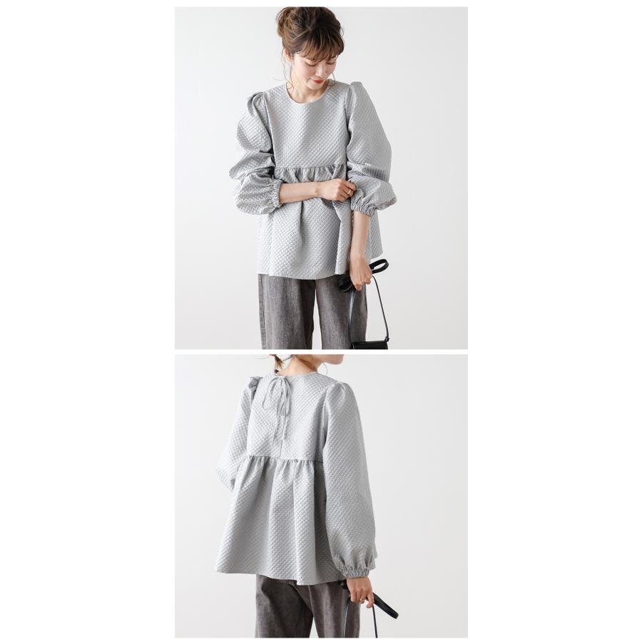 ペプラム ジャガード バックリボン トップス 細見え スタイルアップ