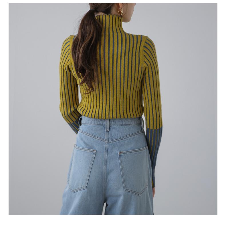 リブニット バイカラー タートルネック トップス レディース 【lstp306