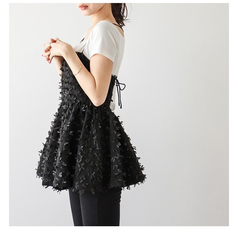 ⭐️試着のみ⭐️25SS LVプリーツカラー モノグラム リボン付 ニットトップ黒M ペプラムキャミソール リボン風 キレイめ トップス レディース