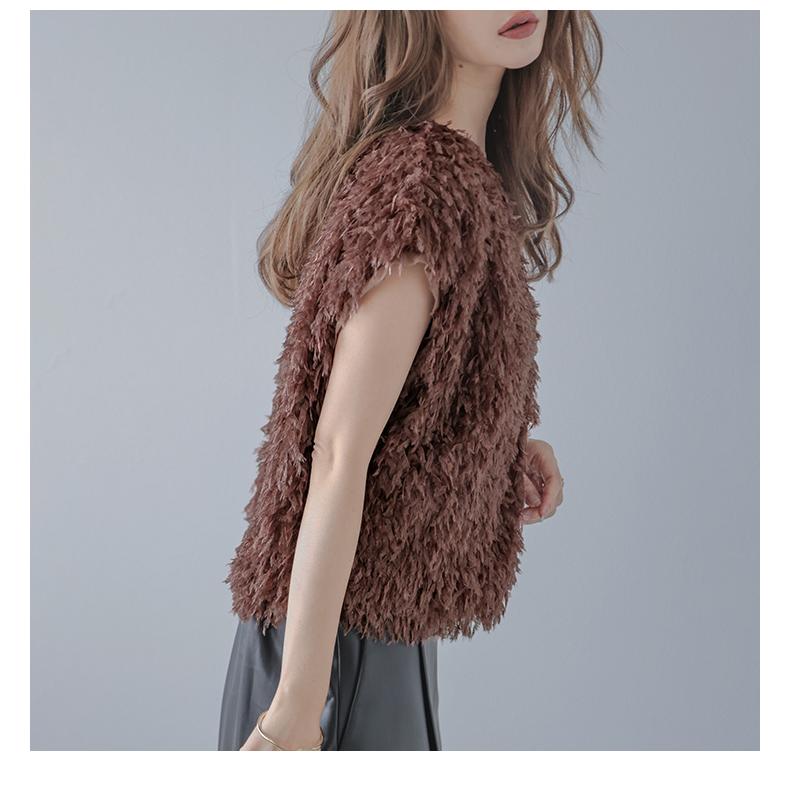 フェザーフリンジ フレンチスリーブ トップス レディース 【lstp307