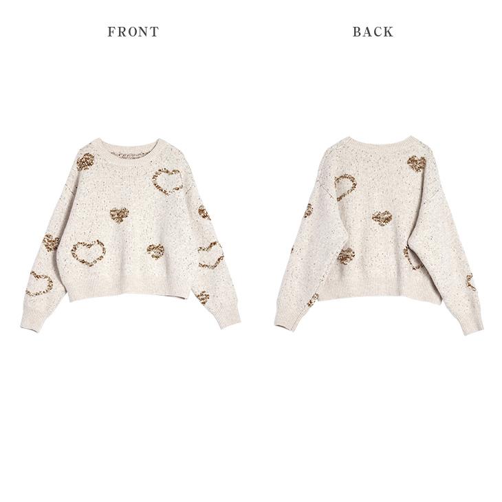 ニット ハート ミックス糸 メランジ ジャガードニット【lstpaw24-779