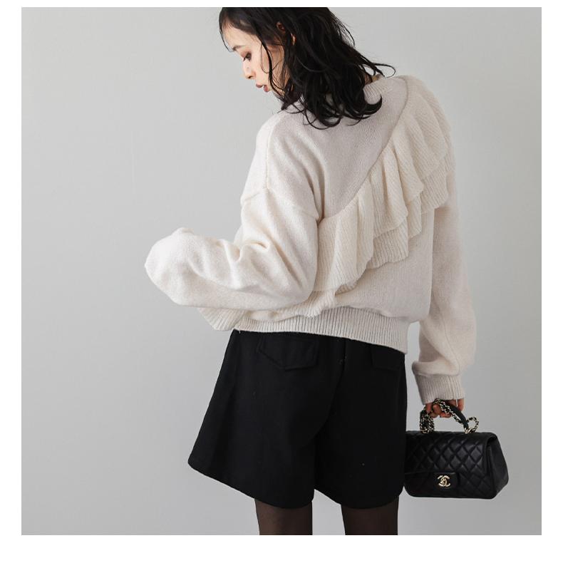 アシンメトリー フリル ニット プルオーバー リブ 2025春夏新作