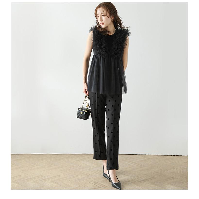 トップス チュール フリル ペプラム シアー 透け感 フェミニン