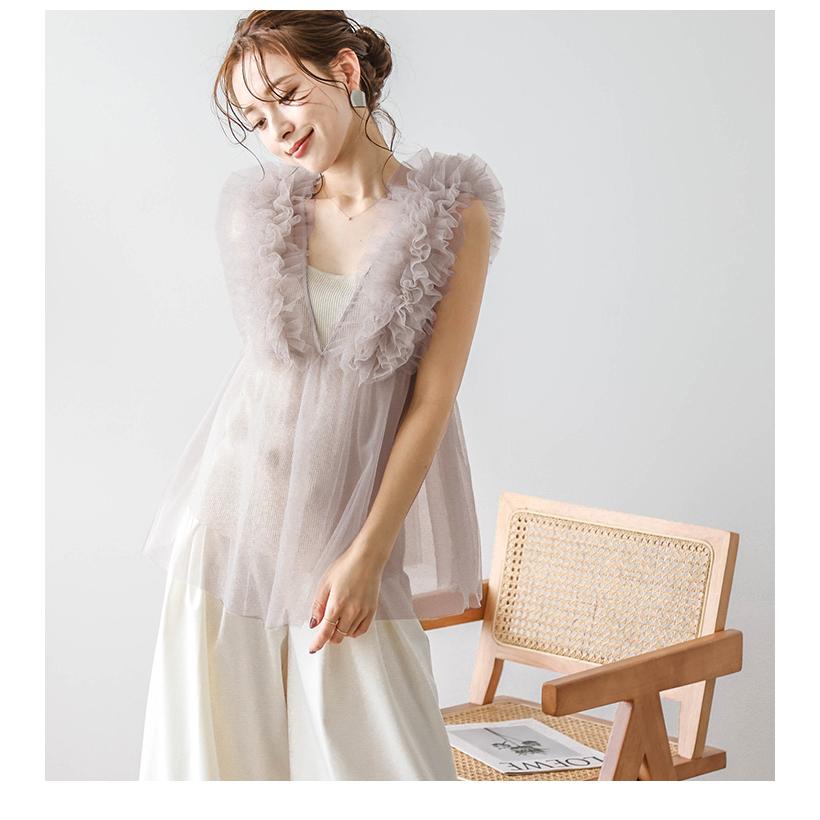 トップス チュール フリル ペプラム シアー 透け感 フェミニン 2025春