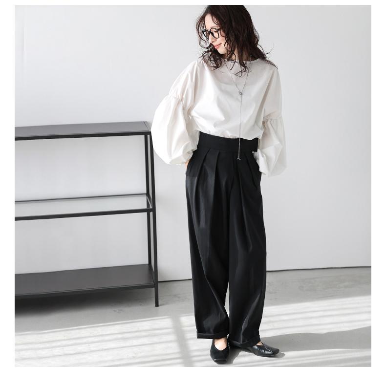 ボリューム袖 ブラウス サイドスリット ボートネック キレイめ 上品