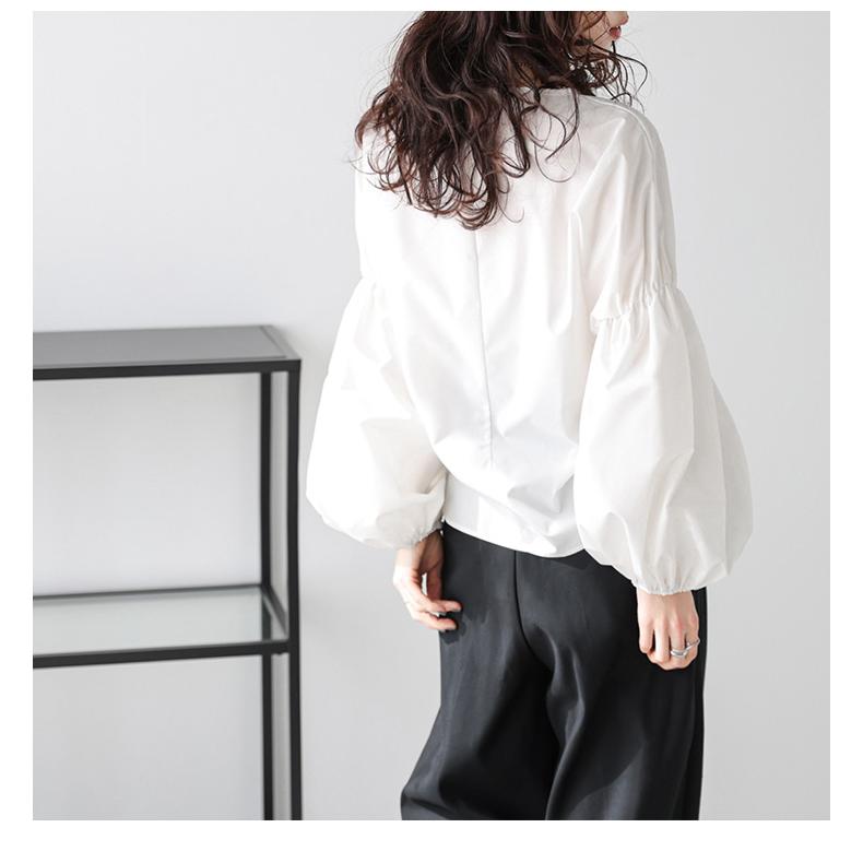 ボリューム袖 ブラウス サイドスリット ボートネック キレイめ 上品