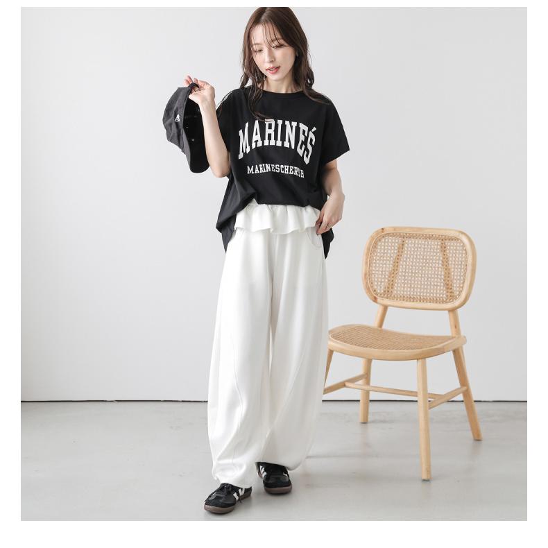 カレッジ風ロゴ ロゴTシャツ プリントTシャツ タックスリーブ フレンチ