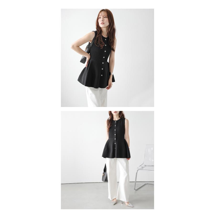 ペプラム ノースリーブ リブ サマーニット シェル調ボタン 2025