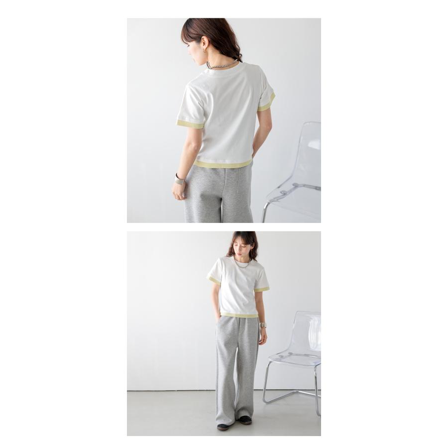 レイヤード風 バイカラー Tシャツ 半袖 配色 トップス コンパクト