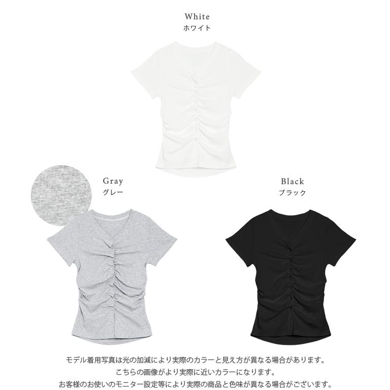 フロントタック ウエストサイドギャザー Tシャツ トップス フィット