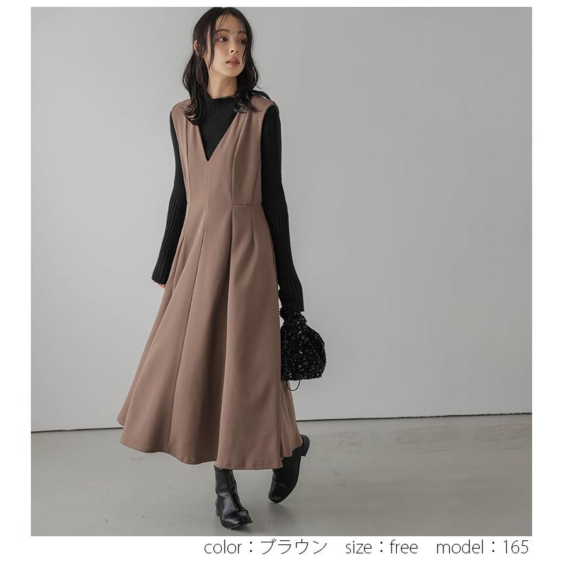 ジャンパースカート Vネック フレアシルエット レディース ジャンパースカート Vネック フレアシルエット レディース