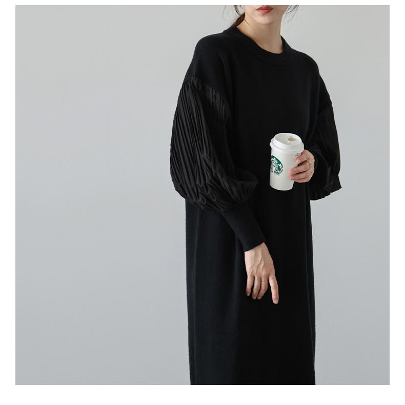 プリーツプリーズ　2025年4月　フレア　ワンピース　サイズ5 プリーツスリーブ ニットワンピースレディース 2025春夏新作