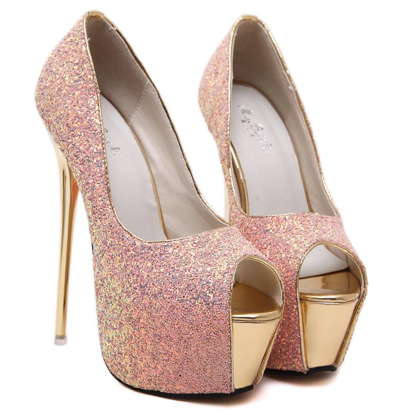 16cmヒール オープントゥパンプス レディース キラキラ ハイヒール