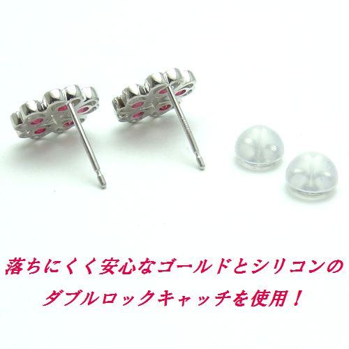 K10 ルビー フラワーデザイン ダイヤモンドカット スタッド ピアス 
