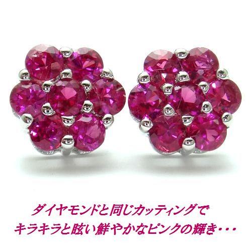 K10 ピンクサファイア フラワーデザイン ダイヤカット スタッド ピアス 
