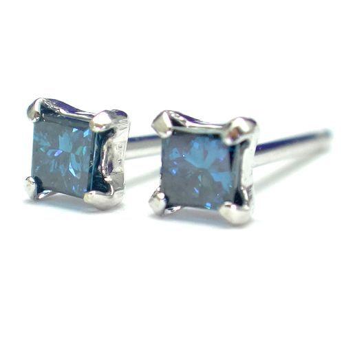 K10WG ブルーダイヤモンド 2mm スクエア プリンセスカット 計0.10ct 